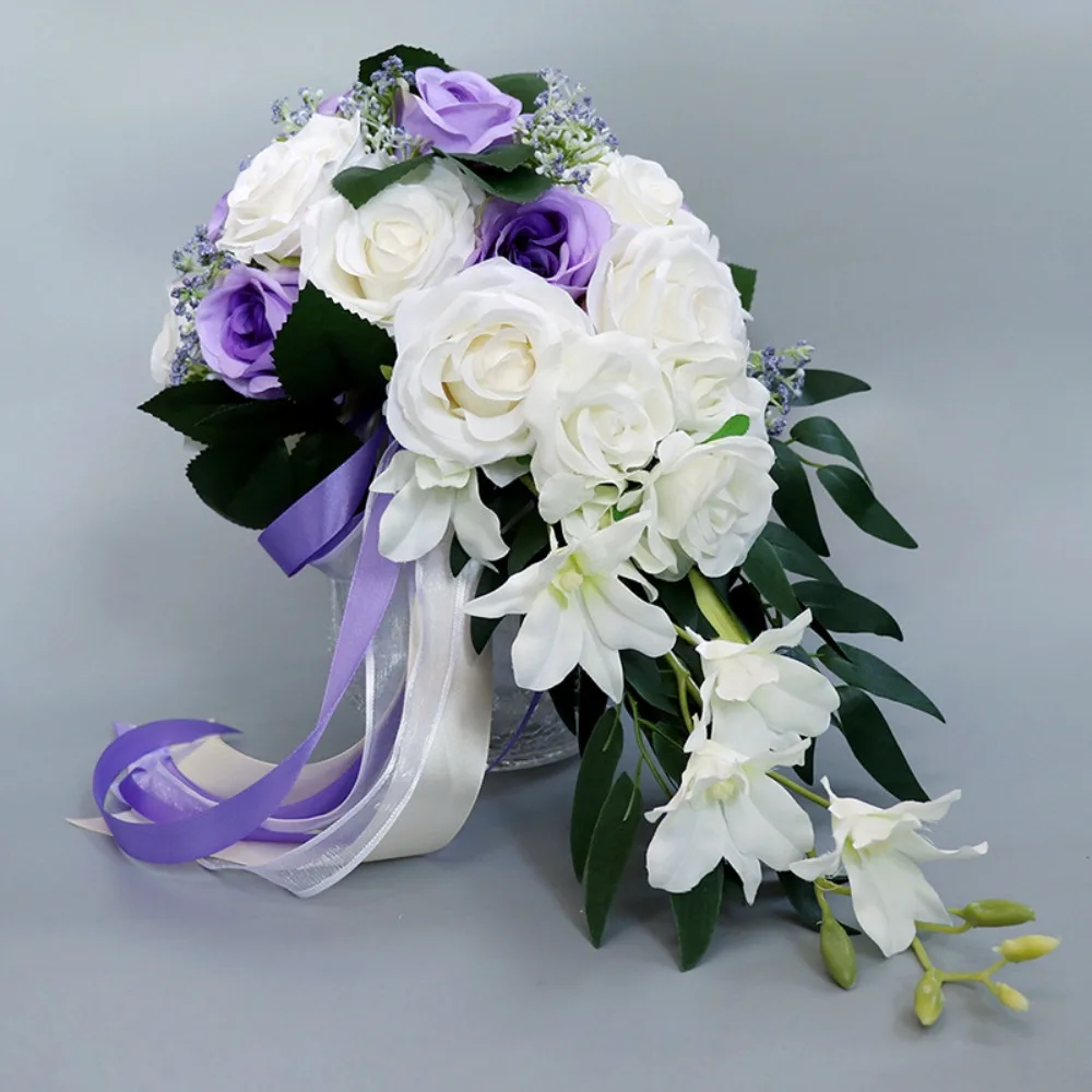 White Wedding Bouquets for Bride Artificial Flowers Green Leaves Wedding Holding Flowers ramos de quinceañerafor for Bridesmaid