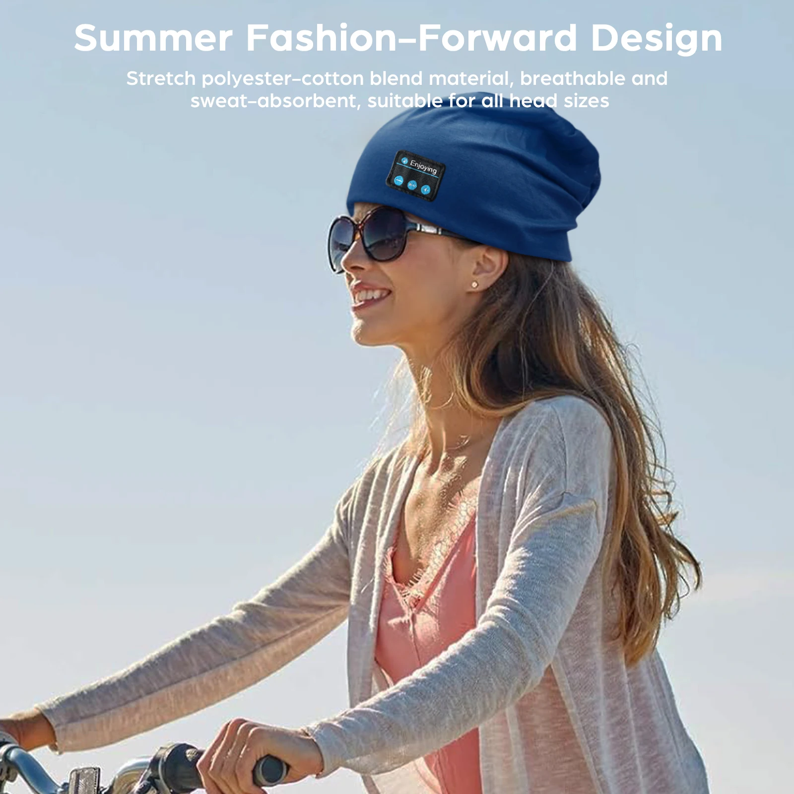 Bluetooth Headphone Wireless Smart Cap Headset Unisex Lightweight Running Beanie Music Earphone Hat Rechargeable Solid Color