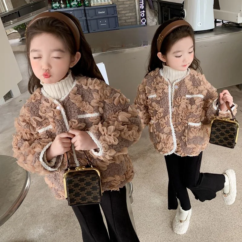 

Girls Coat Jacket Winter Cotton Windbreak 2023 Retro Warm Plus Velvet Thicken Sport Teenagers Children's Clothing