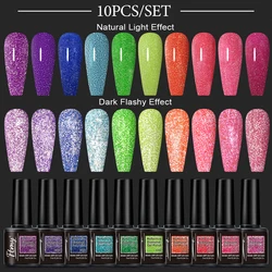 Set of 10 Glitter Gel Nail Polishes - Radiant, Long - Lasting UV - Absorbing Finish for Hands and Feet, Fragrance - Free (F10LMGFC1)