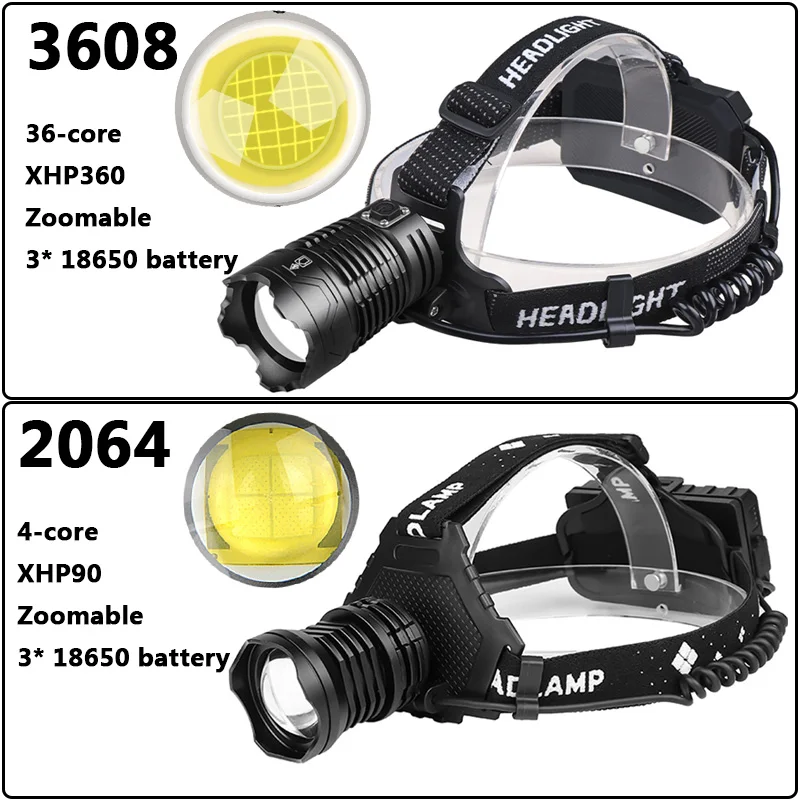 슈퍼 밝은 XHP360/XHP90 고전력 Led 전조등 Zoomable 보조베터리 헤드라이트 USB 충전식 18650 배터리 헤드 손전등