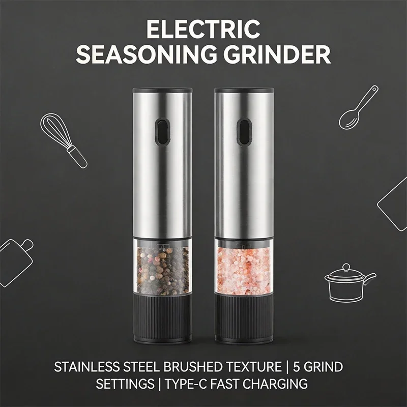 Macina sale e pepe elettrico automatico ricaricabile, saliera e pepiera con regolazione esterna della finezza, elettrodomestici da cucina_voghion.com