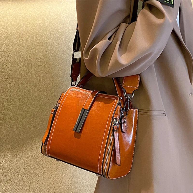 Toptrends Genuine Leather Wide Strap Small Shoulder Crossbody Bags For Women 2025 Luxury Designer Bucket Tote Ladies Handbags 2
