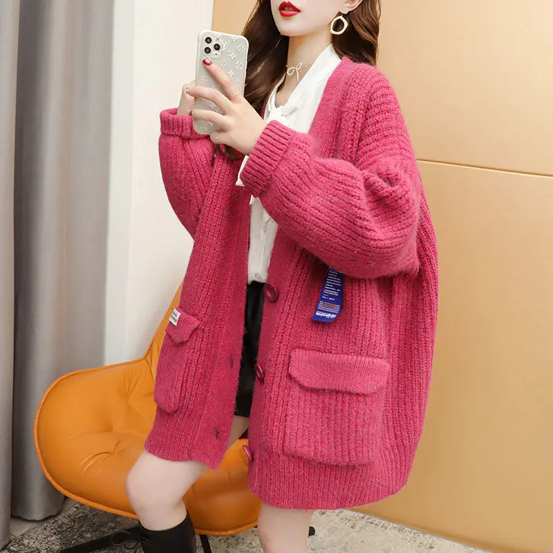 

Women's Thick Sweater 2024 Spring New Trendy Loose Mid-Length Knitted Cardigan Coat