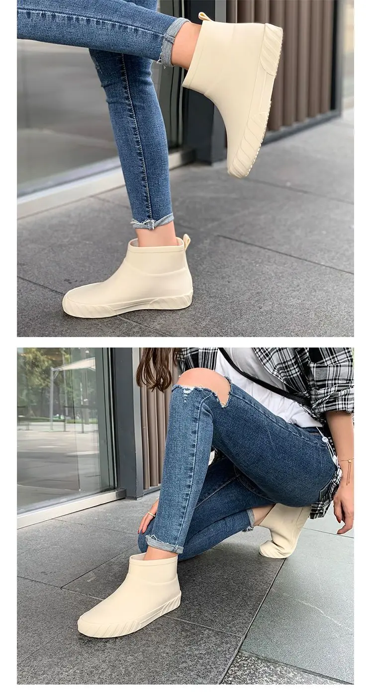 Damen-Knöchel-Regenstiefel, rutschfeste, kurze Gummistiefel, wasserdichte Wasserschuhe für Erwachsene, verschleißfeste Schuhe – Detail 11