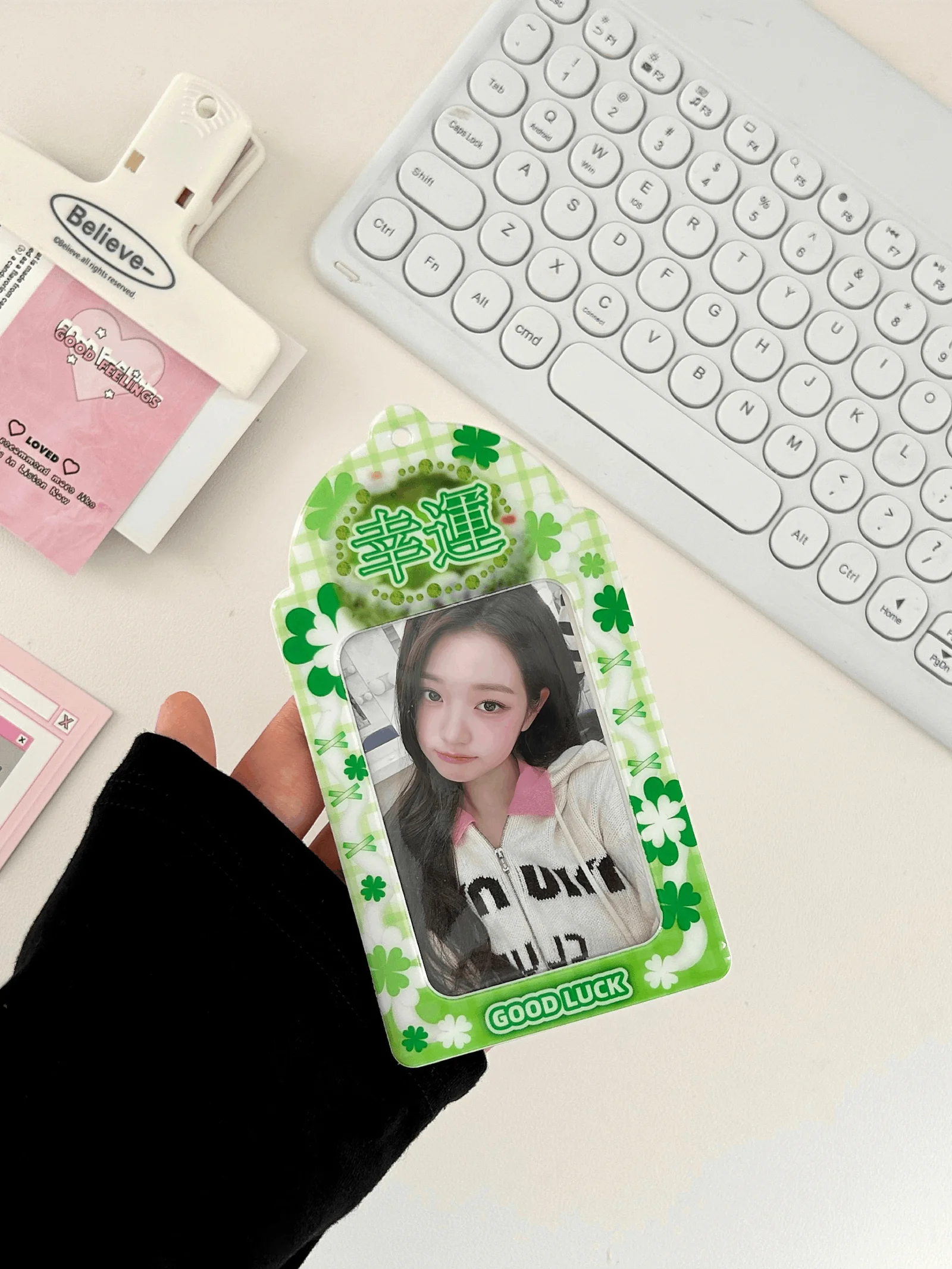 Lucky Clover Photocard Holder Keychain Kpop Idol Photo Sleeve ID Card Cover Student Bag Pendant Gift For Kpop Fans
