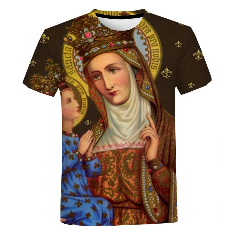

2023 Summer New The Virgin Mary 3D Printed Children's Casual Streetwear Men Women Trendy Fashion Plus Size T-shirt