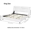 Bed Frame with Adjustable LED Headboard, Wave-Like Curve Design, Solid Wooden Slats Support Modern Upholstered King Bed Frame 2