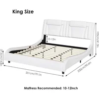 Bed Frame with Adjustable LED Headboard, Wave-Like Curve Design, Solid Wooden Slats Support Modern Upholstered King Bed Frame 2