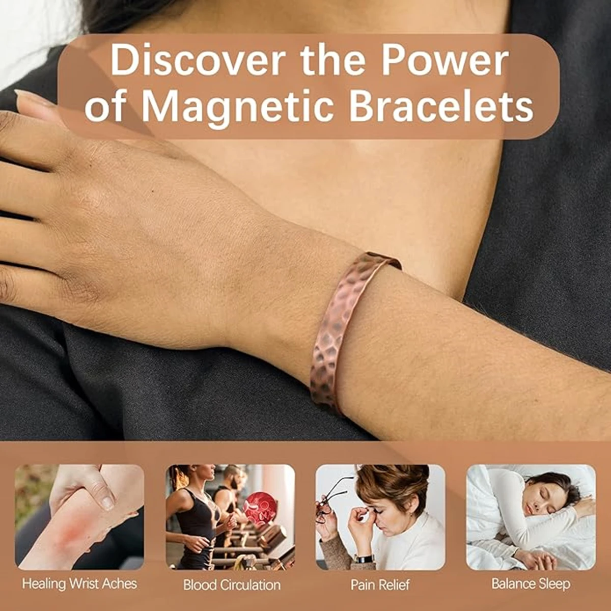 Pure Copper Vintage 3500 Gauss Strong Magnetic Therapy Open Cuff Bracelet Bangle 3