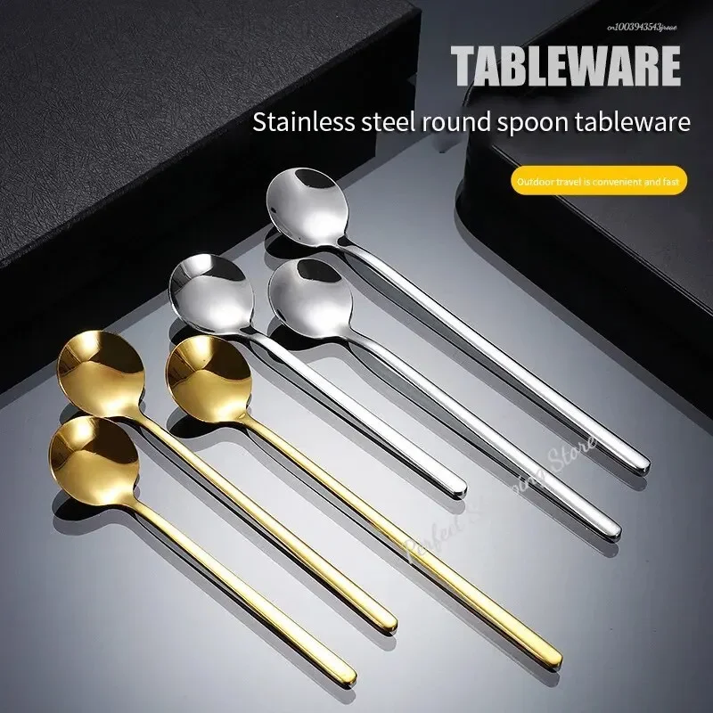 Gold Spoon Set Beautiful Long-handled Golden Coffee Spoon Stainless Steel Holiday Kitchen Tableware Gift