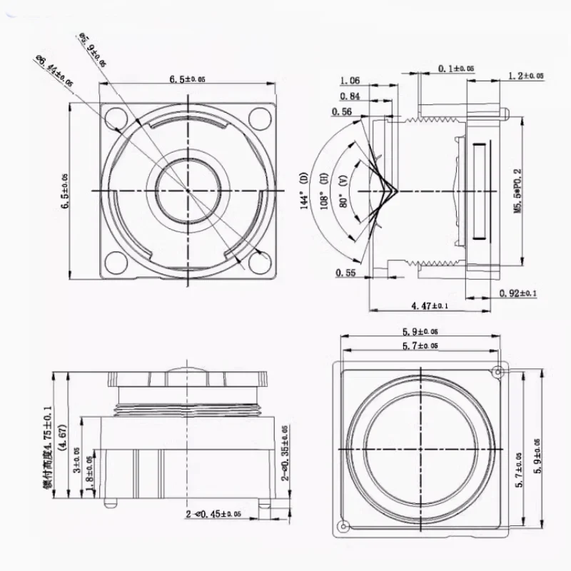? HD 5.0메가픽셀 0.95mm 렌즈 M5.5 미니 렌즈 650nm 850nm IR 필터 손바닥 정맥 인식 카메라 렌즈 144 ° 초광각 시야각
