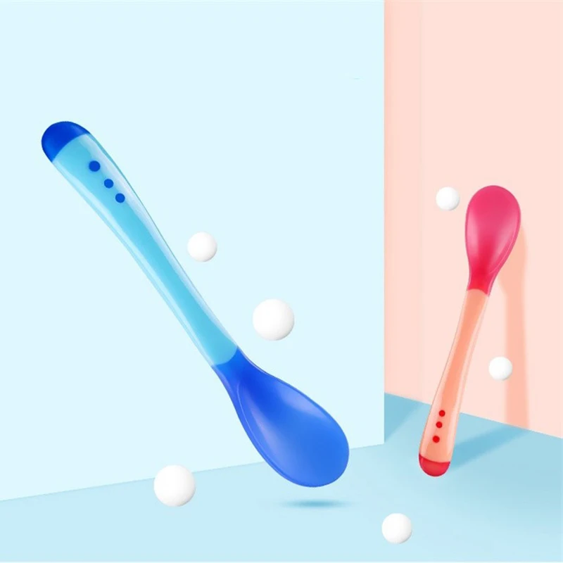 Silicone Spoon Baby Silicon Spoon Fork Heat Sensitive Temperature Sensing Spoon Safety Feeding Learning Tableware Suitable For Children Kids