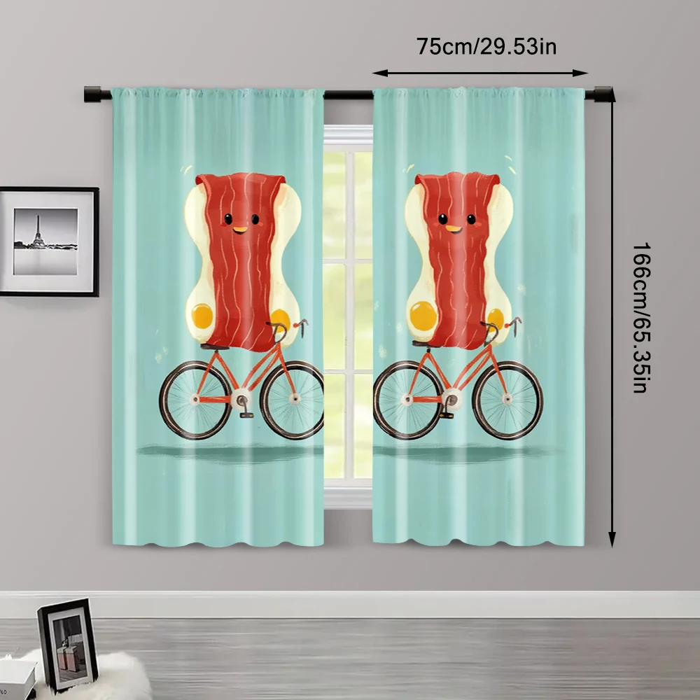 2pcs, Pattern Curtains 2D print Breakfast depicting ham and eggs1 Durable Polyester (without rod) Stuff Clearance Perfect for 3