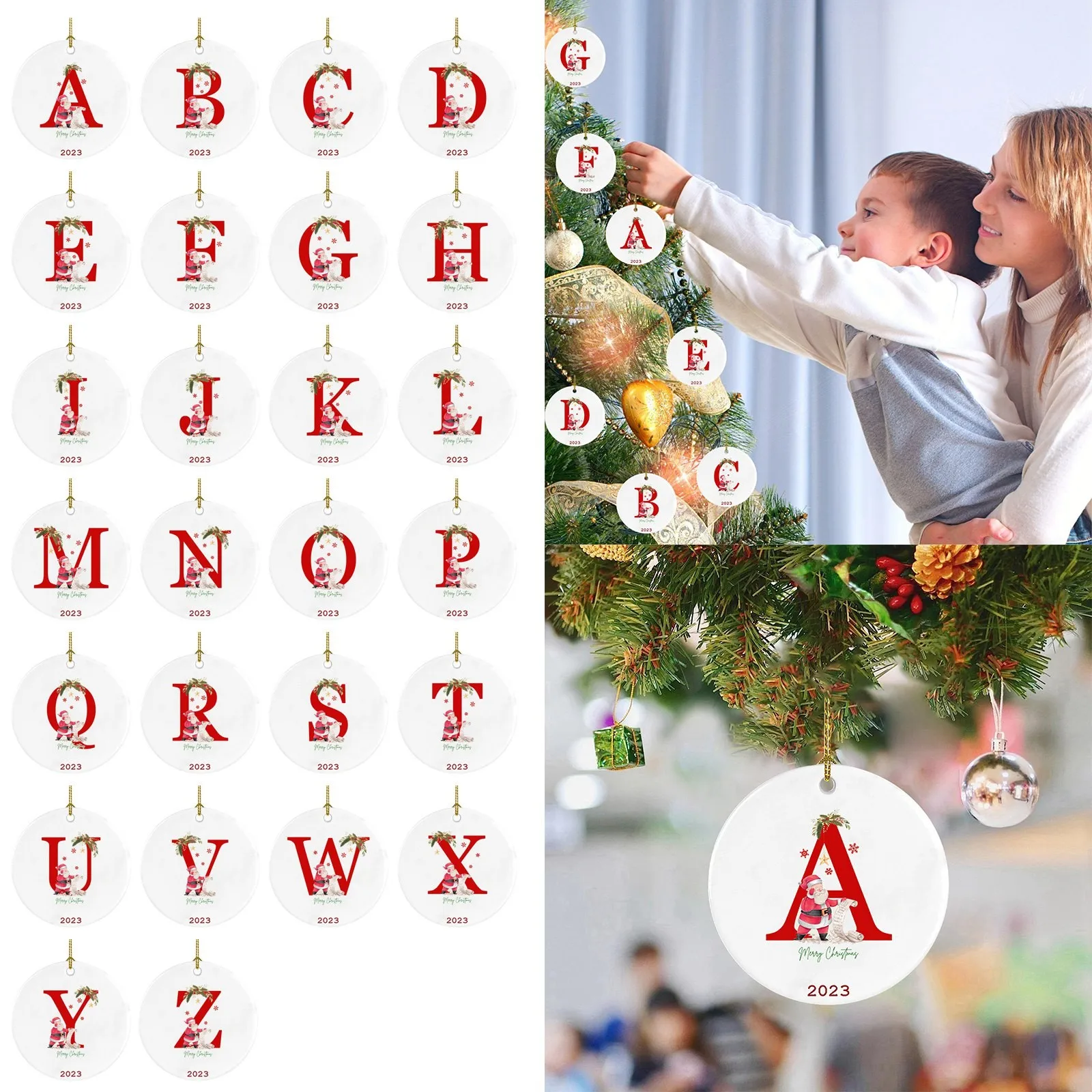 

Christmas Decoration 26 English Letters Christmas Pendant Santa Claus Mask Snowman Christmas Tree Pendant New Year Decor
