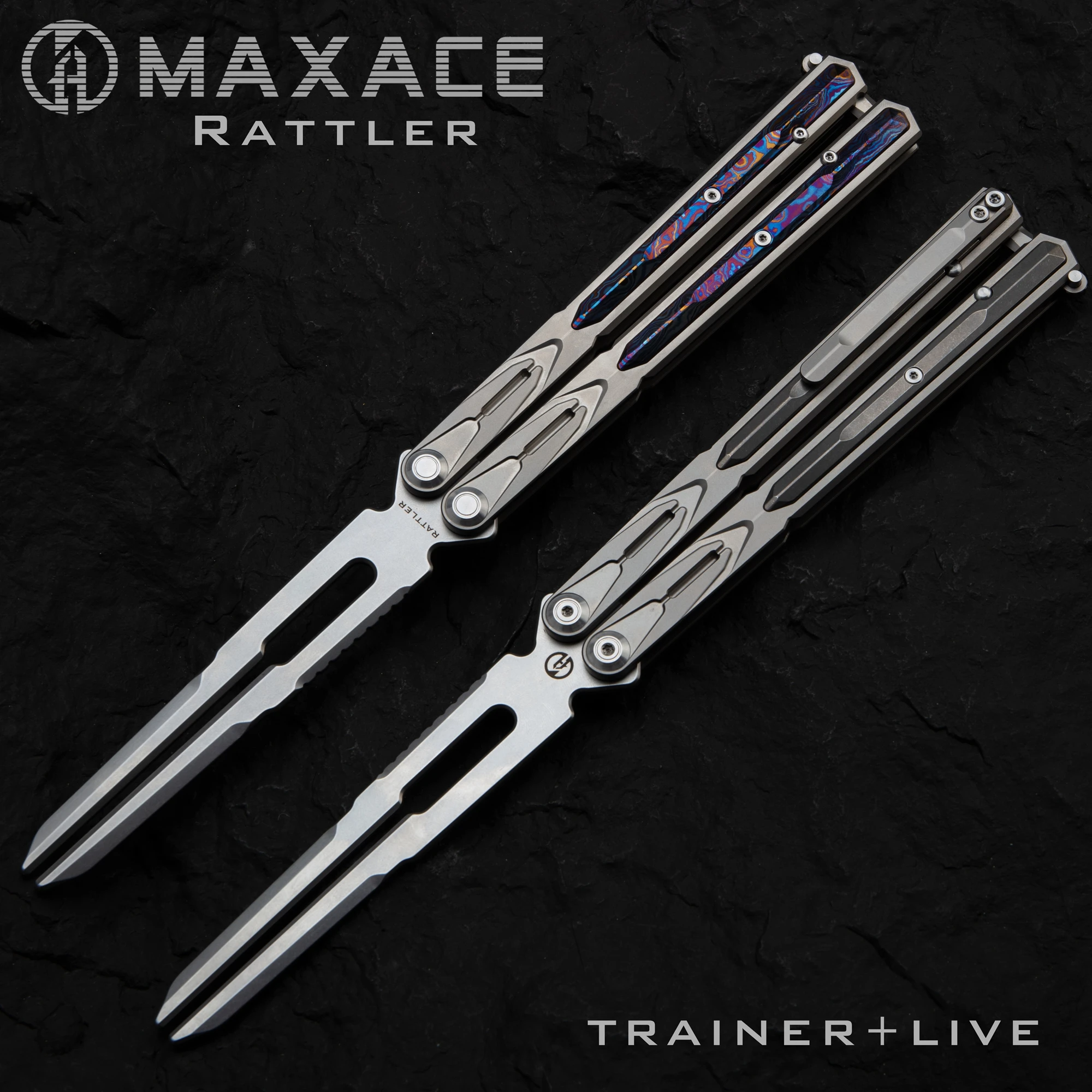 MaxaceRattlerButterflyTrainerKnifeTimascusHandleM390Blade
