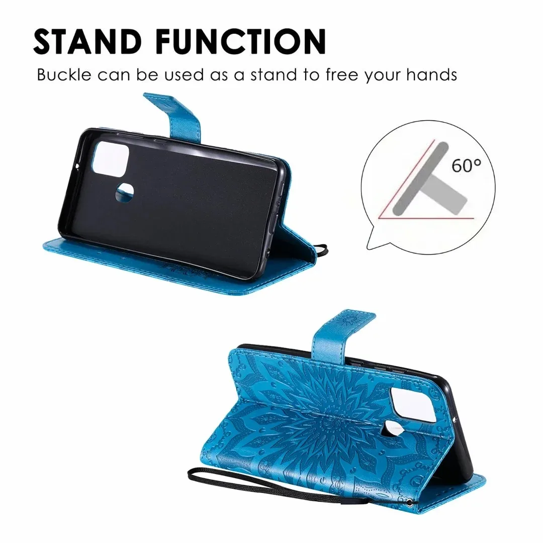 Embossed Mandala Design Leather Wallet Card Holder Flip Case