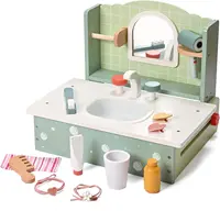 Wooden Makeup Toy Set, 16pcs Pretend Play Makeup Vanity for Little Girls Portable Toddler Dress Up & Wash Table, Pretend Makeup 1