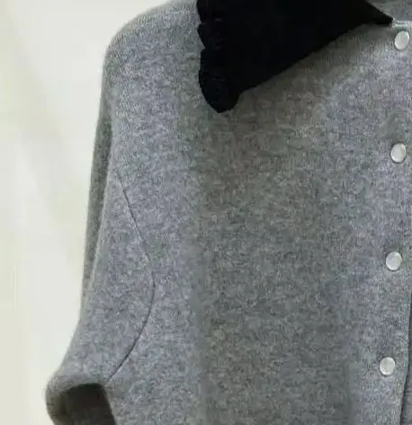 

Autumn 2023 Women's Grey Knitted Coat Long Sleeve Single breasted Panel Elegant Women's Sweater Cardigan