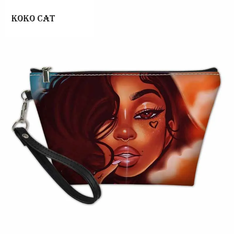 

KOKO CAT, черные женские художественные африканские косметички для женщин, дорожный Органайзер, сумка для макияжа, Женский функциональный набо...