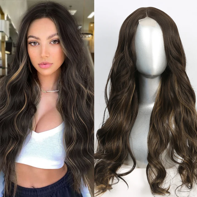 Synthetic Lace  Wigs For  Women  Middle Parting  26inch Long Wavy Hair Cosplay/Daily  3 Color optional   High Temperature Fiber 184-GXCX258-6308D