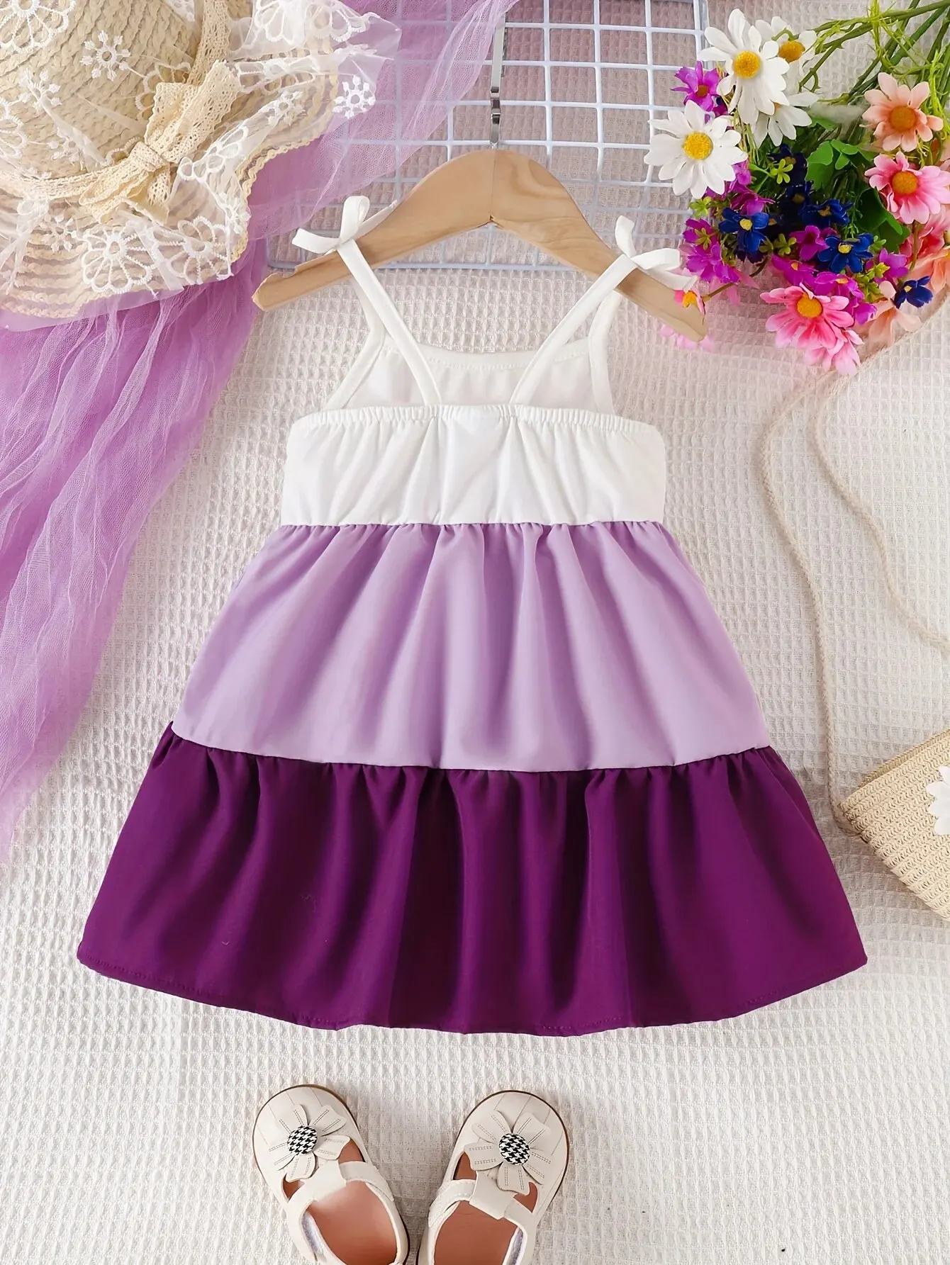 Girls Dress Summer Cool Cute Baby Girl Patchwork Color Contrast Halter Sundress Outdoor Casual Sweet Comfortable Breathable Beach