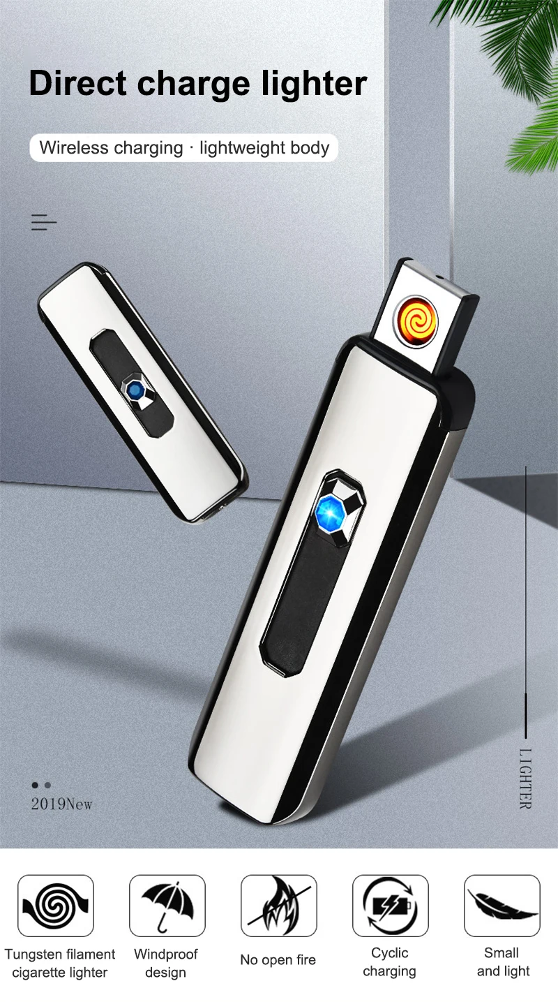 Description Picture 5 of itemUSB Push-up Button Double-sided Point Charging Lighter Electronic Windproof Cigarette Lighter Gift Box Smoking Accessories