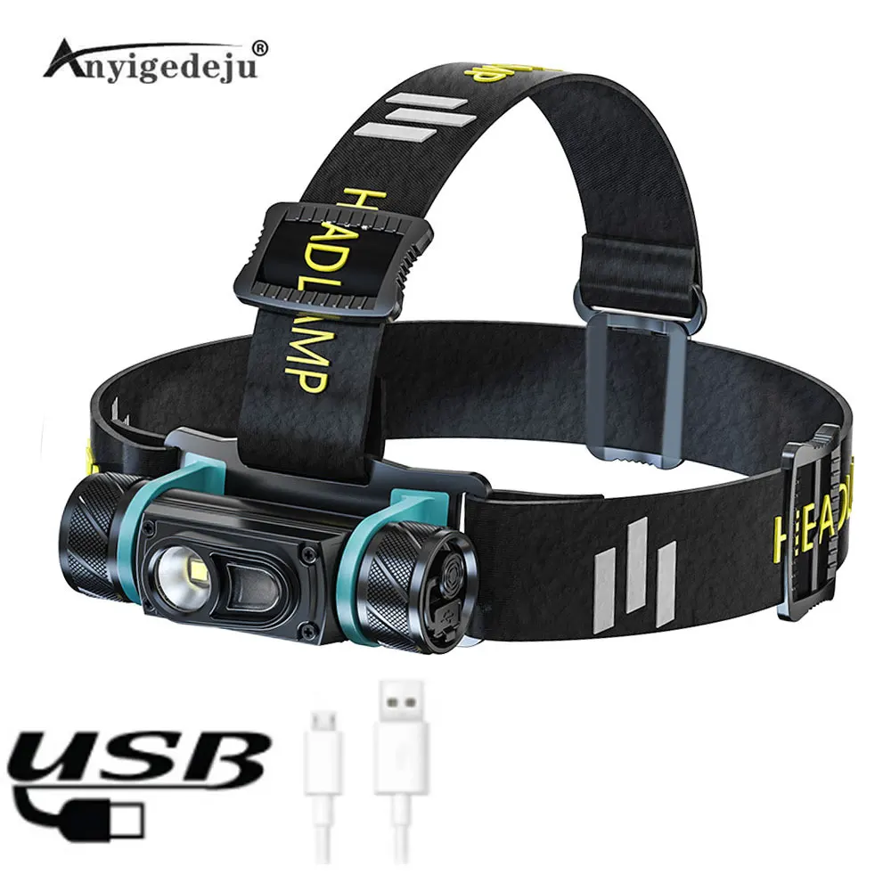 XPG LED Headlamp 6-Mode Powerful Headlight USB Rechargeable Waterproof Red White Flash Lamp 18650 Head Torch for Camping Hunting