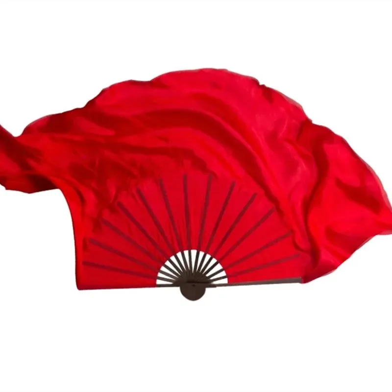 Women Real Silk Yangko Dance Silk Bamboo Veils Dance Short Fan Veil Gradient Color Half Circle Two Layers 85cm 1 Pair