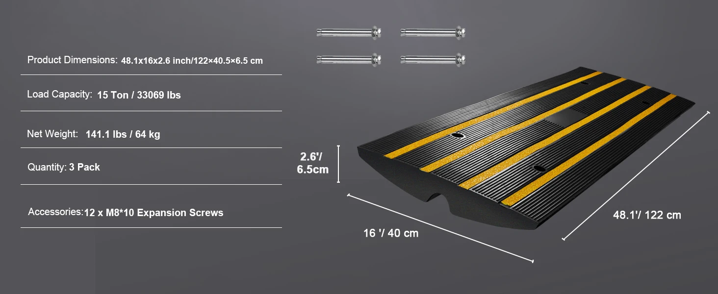 SucceBuy 1/2/3 Packs Cable Protector Ramp Curb Rubber Driveway Threshold Bridge Expandable Ramp for Loading Dock Garage Sidewalk