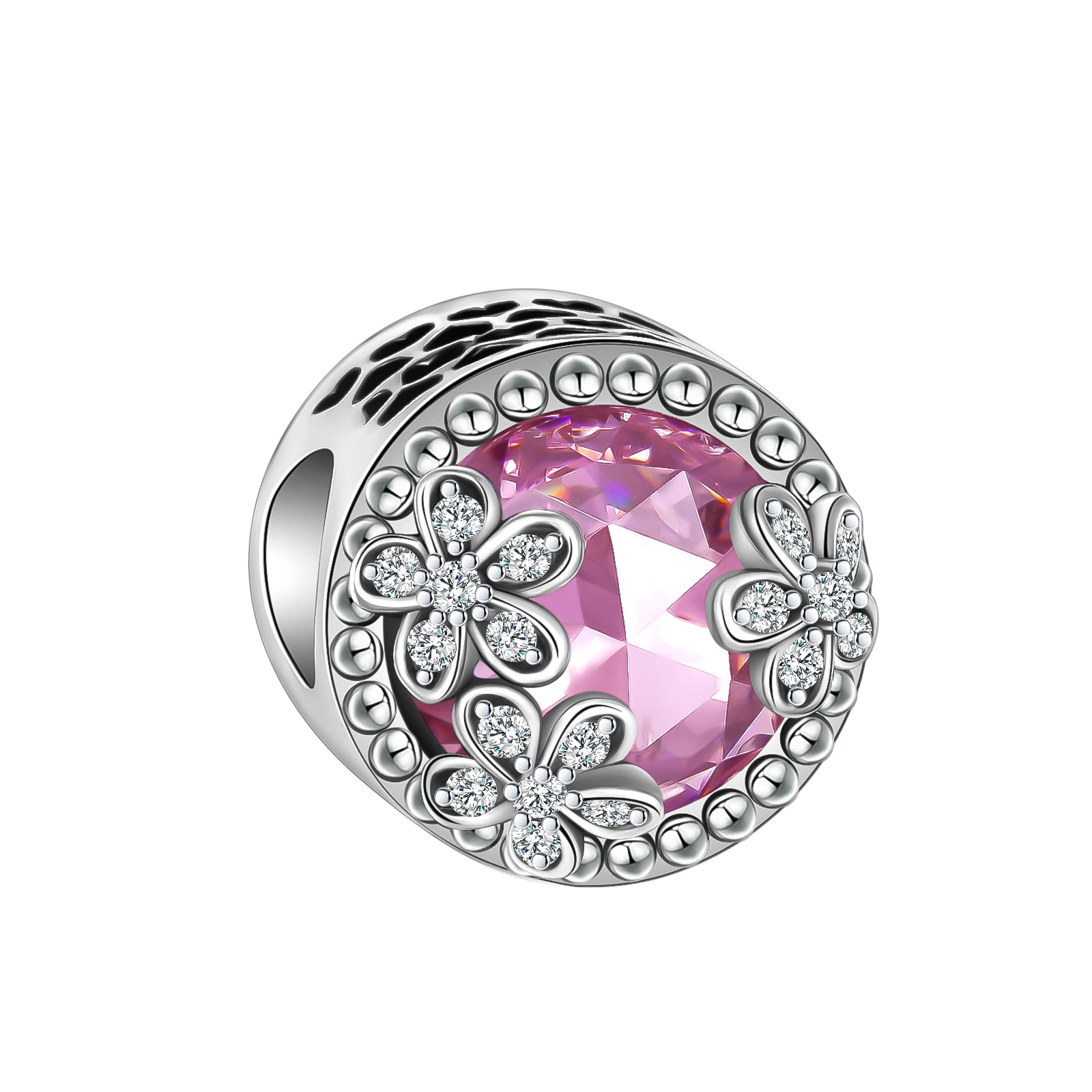 925 Sterling Silver Pink Cat Eye Daisy Flower Beads Ciondolo Charms Fit Pandora Bracciali Originali Gioielli Fai Da Te