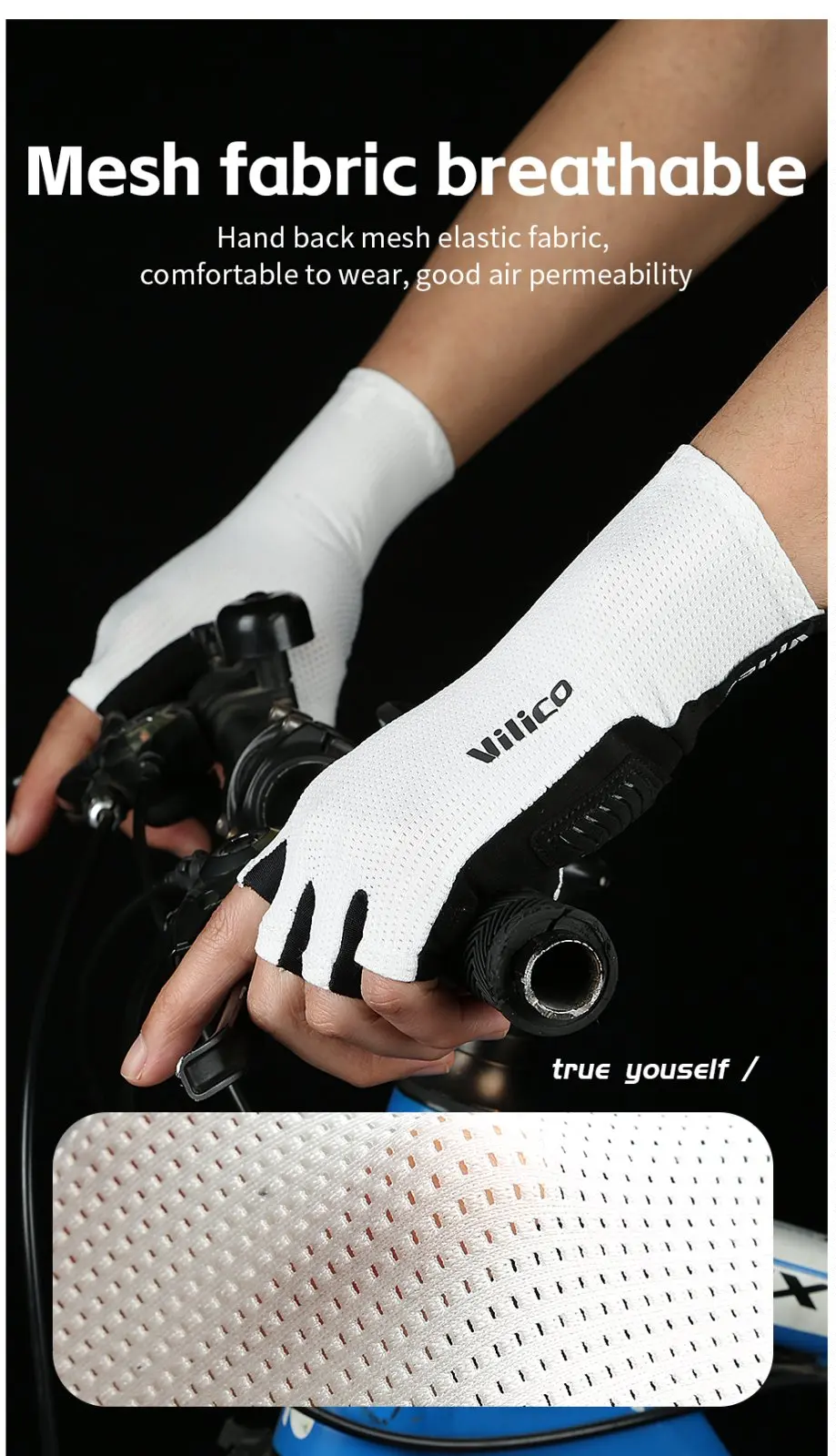 Kurze Fahrradhandschuhe, fingerlose Handschuhe, rutschfest, Fahrrad, Lycra-Stoff, Halbfinger-Handschuh für MTB, Rennrad, Sport, Rennen – Detail 7