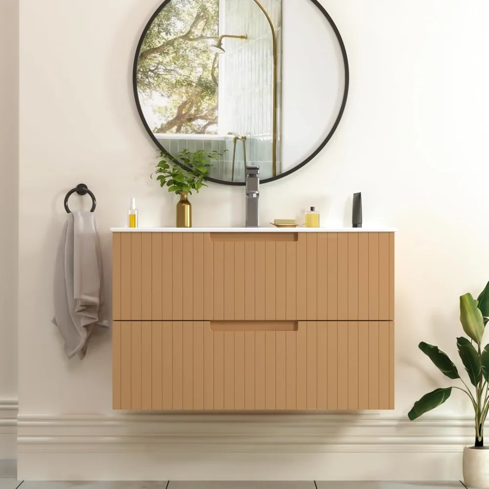 30 Inch Bathroom Vanity,Floating Bathroom Vanity w/ Ceramic Sink Set,Wall Mounted Floating Cabinet,Bath Storage Cabinet Vanity 5