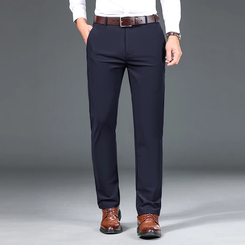 

New Mens Business High-quality Casual Elegant Elasticity Pants Cotton Soft Loose Solid Thin Slim Fit Slacks Male Trousers Suit