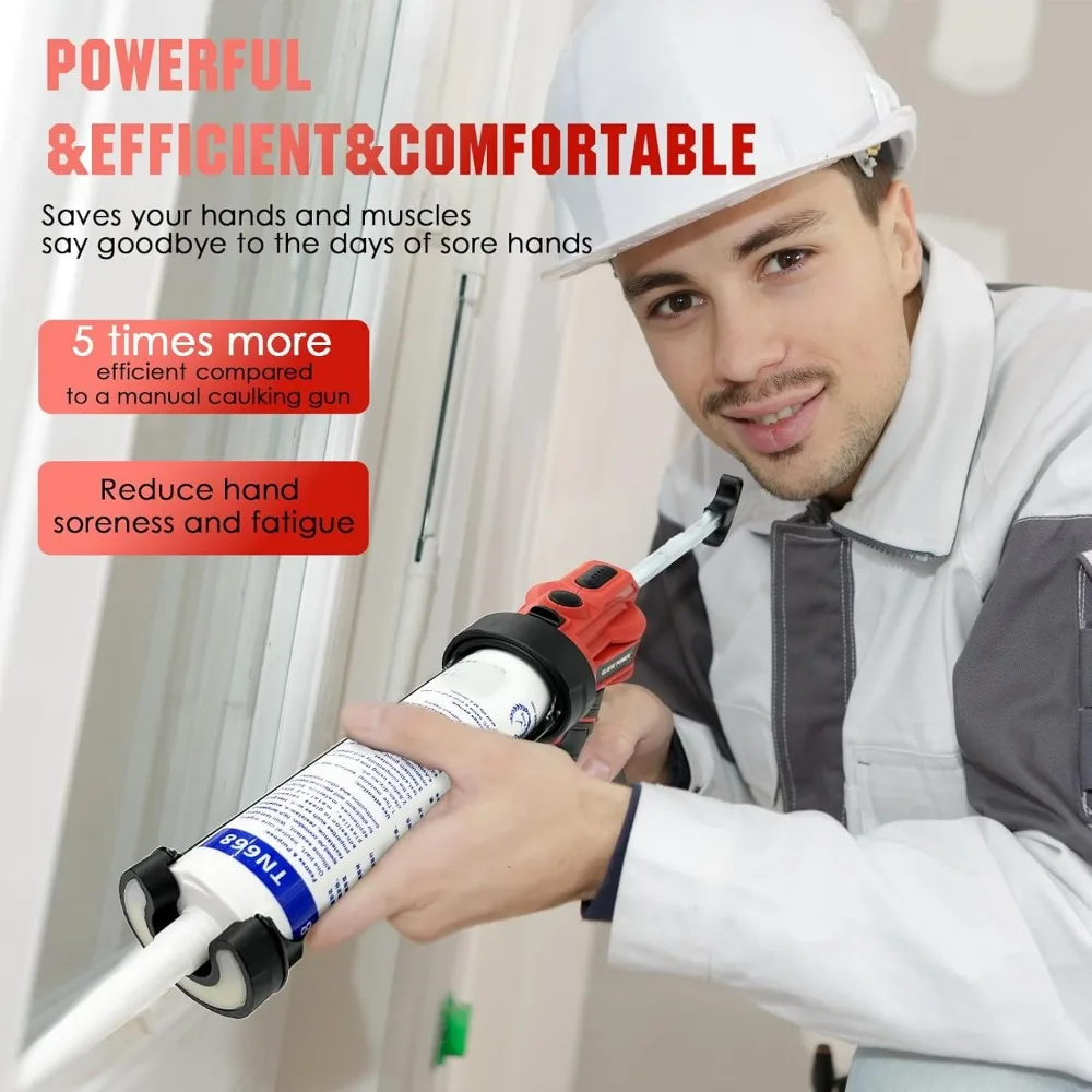 Cordless Caulk Gun, 21V Electric Caulking Gun Battery Powered with 2 Batteries & Charger & LED Light, 4 Adjustable Speeds
