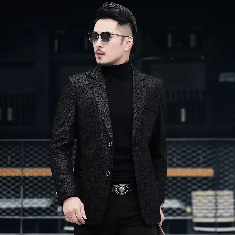

Leather jacket Men's Handsome Sheepskin Suit Short Slim Fit Genuine Fashion Embossing Version Jacket