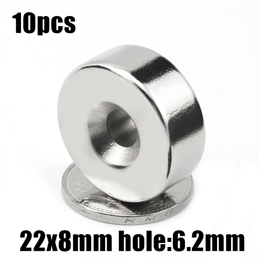 

10pcs 22x8mm Hole: 6.2mm super Strong Round Neodymium Countersunk Ring Magnets Rare Earth N35