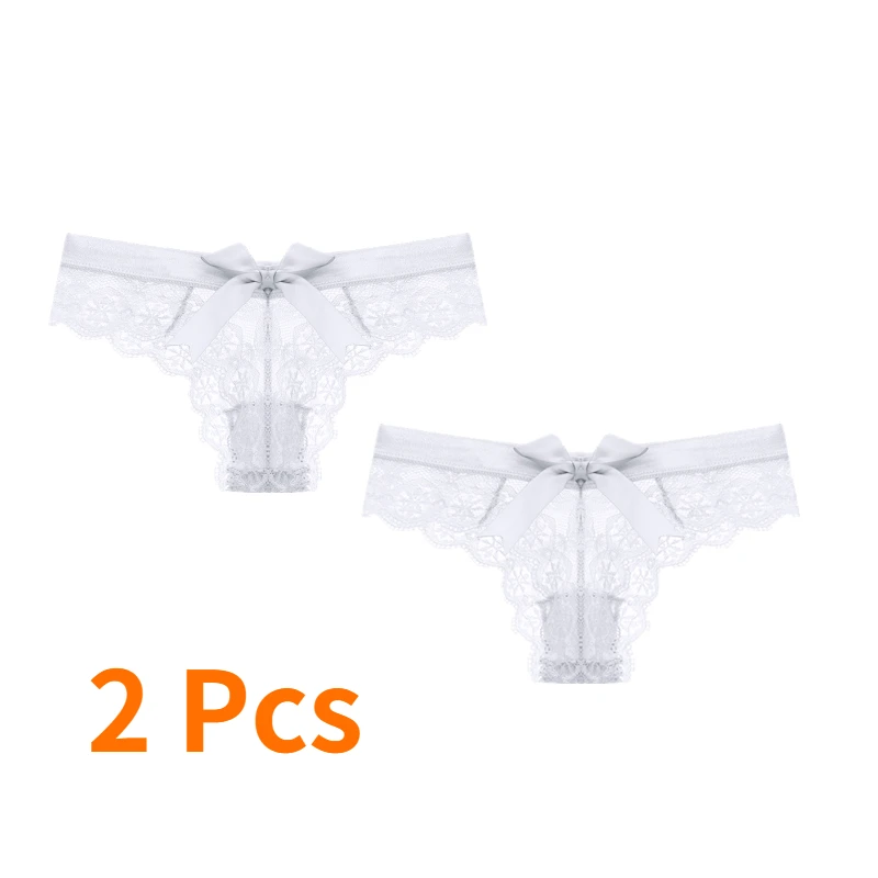 2 Pcs Sexy Lace Panties Transparent Women Back Bow Cute Thong Women's