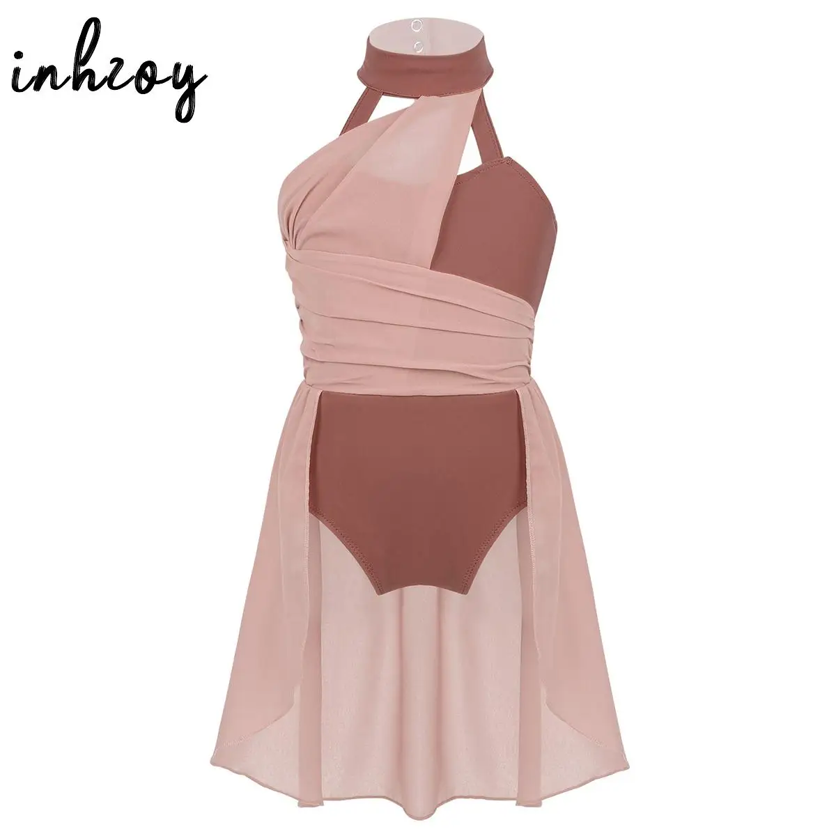 

Lyrical Dance Leotard Dress for Girls Halter Cutouts Tulle Tutu Skirts Modern Ballet Dancewear Latin Jazz Ice Skating Costume