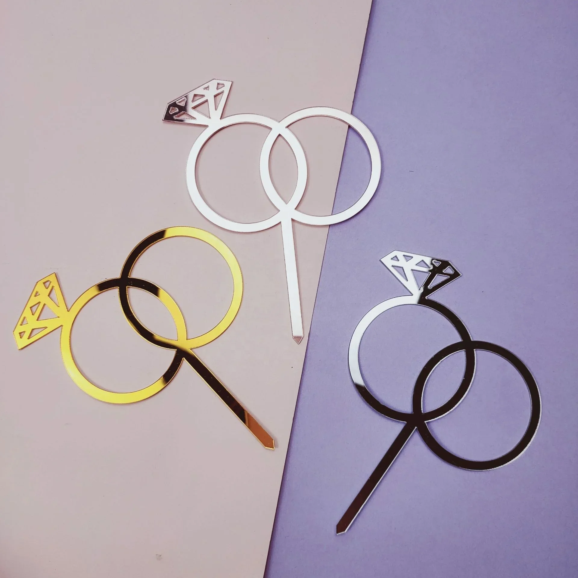 Diamond Ring Wedding Cake Decoration Acrylic Cake Topper Baking Party Favors Wedding Proposal Engagement Party Supplies