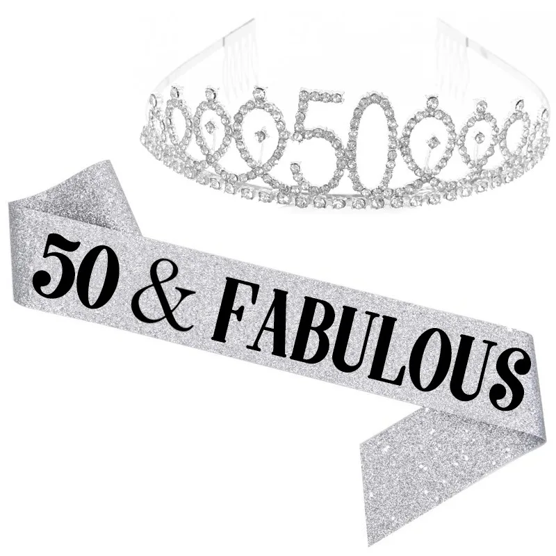 2PCS Fashion Birthday Party Set Women Girls Crowns With Combs Etiquette Belt Princess Tiaras Diadems 10 13 18 21 30 40 Years Old hair accessories bridal hair accessories crown headband bridal jewelry set
