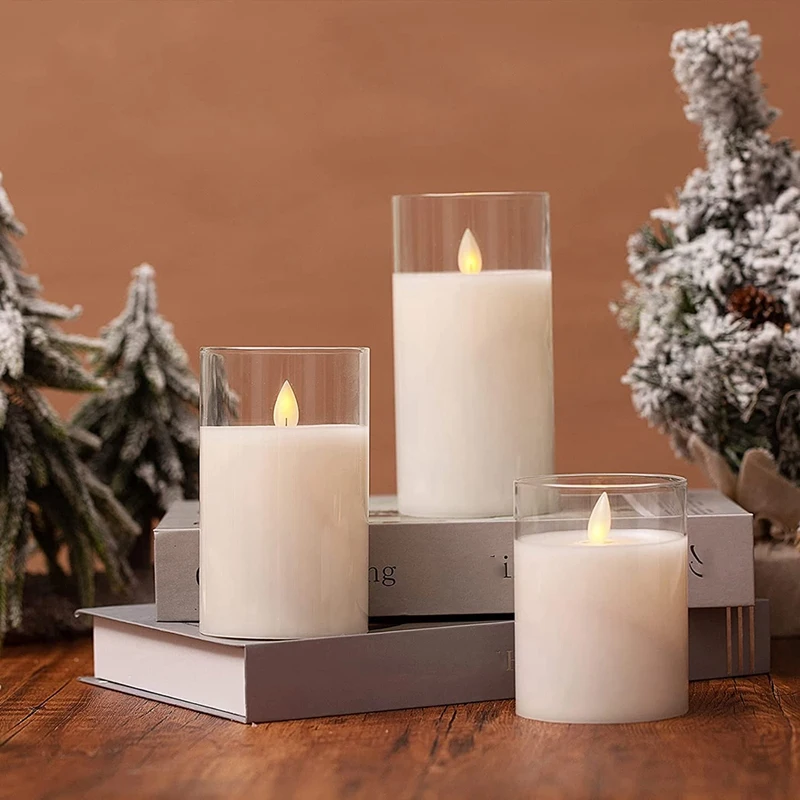 Battery Operated Flameless Candle Outdoor Waterproof Candle Flashing Flame Led Candle 3 Piece Set