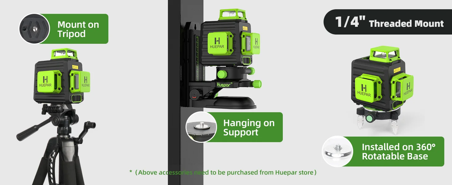Laser Level 12 Lines 3D Green Lines Horizontal Vertical Cross Lines 360°Auto Sel