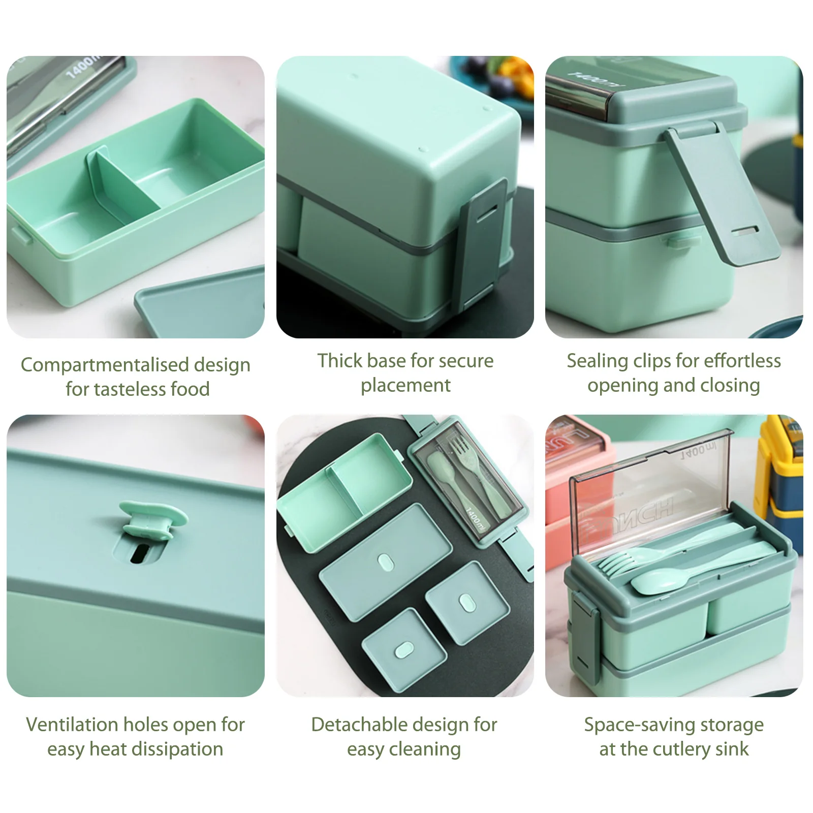 Plastic Bento Boxes Containers Double Layer Design Lunch Box for