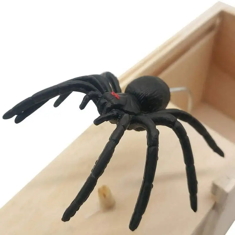Prank Toys Joke Toys Tricky Toy Spider Box Rubber Spider Prank Box Handcrafted Wooden Surprise Prank Box