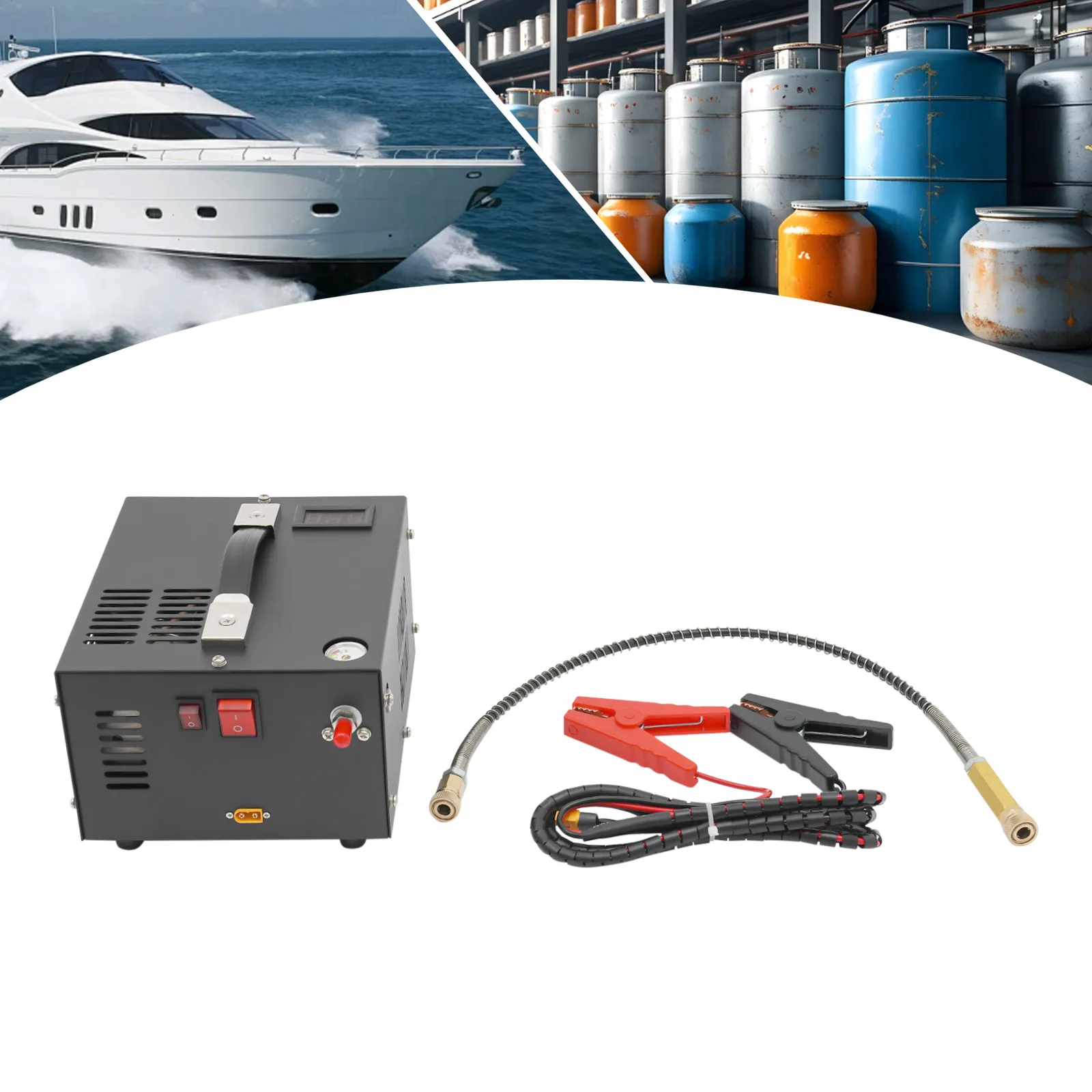 12V 30MPa Portable PCP Air Compressor Pump 300W High Pressure PCP Compressor w/h Air Cooling Pure Copper Motor for Diving Tank