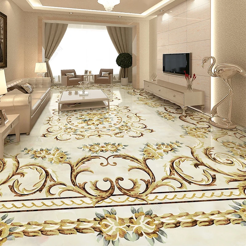 Custom 3D Floor Tiles Mural European Style Marble Flowers Wallpaper Living Room Bedroom PVC Self-Adhesive 3D Wall Paper Stickers custom custom supermarket beverage pos fluted paper showcase display rocks beer drinks up cardboard floor display shelves stan