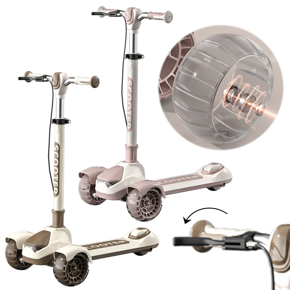 Outdoor Kick Scooter 3 Wheel Scooter Adjustable Youngsters Adult With Handbrake Foldable Flash for 5-18 Year Old
