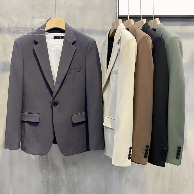 Men's Casual Suit Jacket Spring Autumn British Lightweight Trendy Brand Business Formal Western-style Clothes Top Solid Color