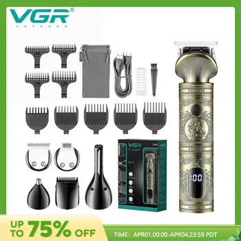 VGR 전문 충전식 헤어 트리머 키트, 헤어 클리퍼, 코 트리머, 면도기, 바디 트리머, 금속 빈티지 V-106, 6 in 1